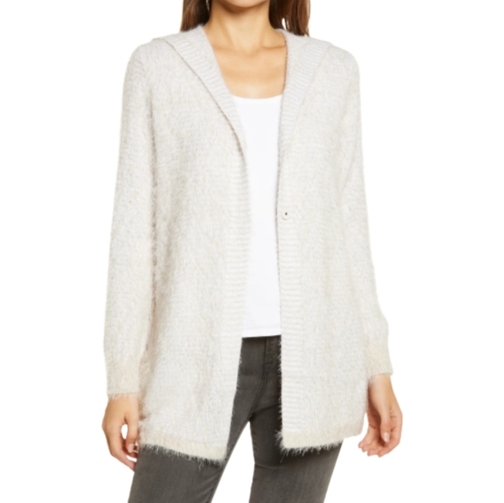Nic + Zoe Hooded Fuzzy Cardigan Sweater